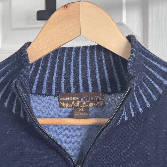 Egara Blue L/S Blue on Blue Mock Neck Quarter-zip Cotton Sweater, XL - Picture 1 of 3